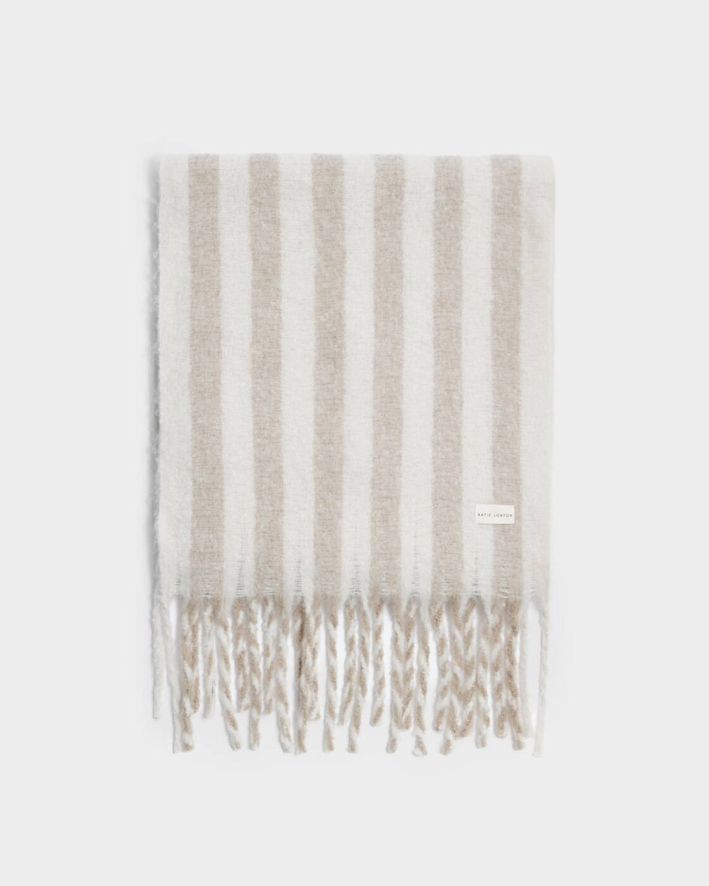 Katie Loxton Recycled Striped Tassel Scarf Off White Sand