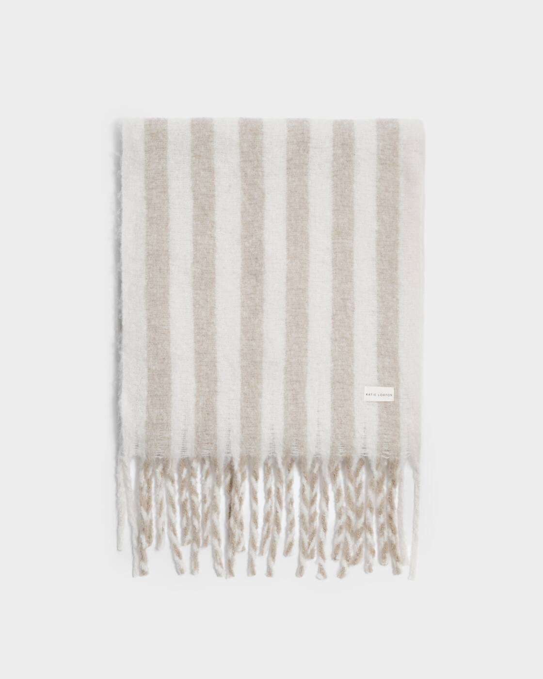 Katie Loxton Recycled Striped Tassel Scarf Off White Sand