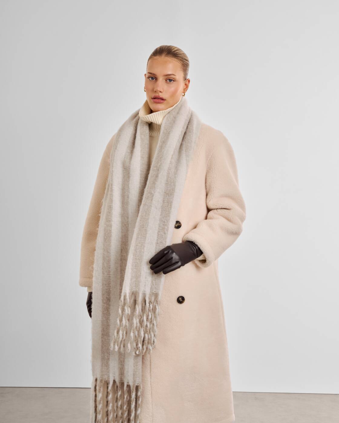Katie Loxton Recycled Striped Tassel Scarf Off White Sand