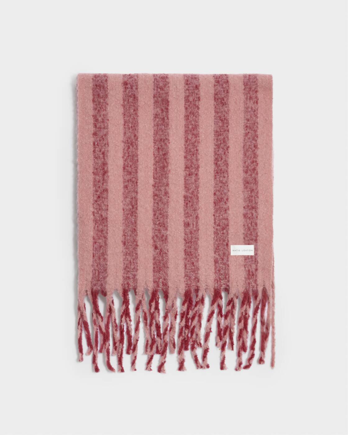 Katie Loxton Recycled Striped Tassel Scarf Pink Cherry