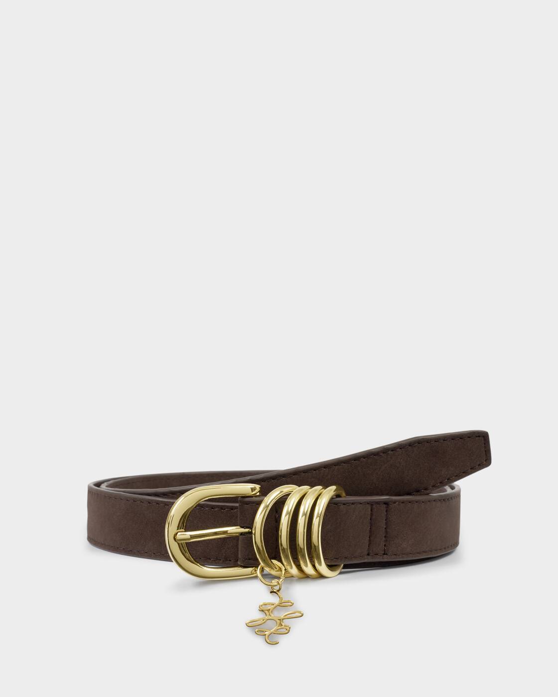Katie Loxton Belt With Gold Rings Chocolate Suedette M/L