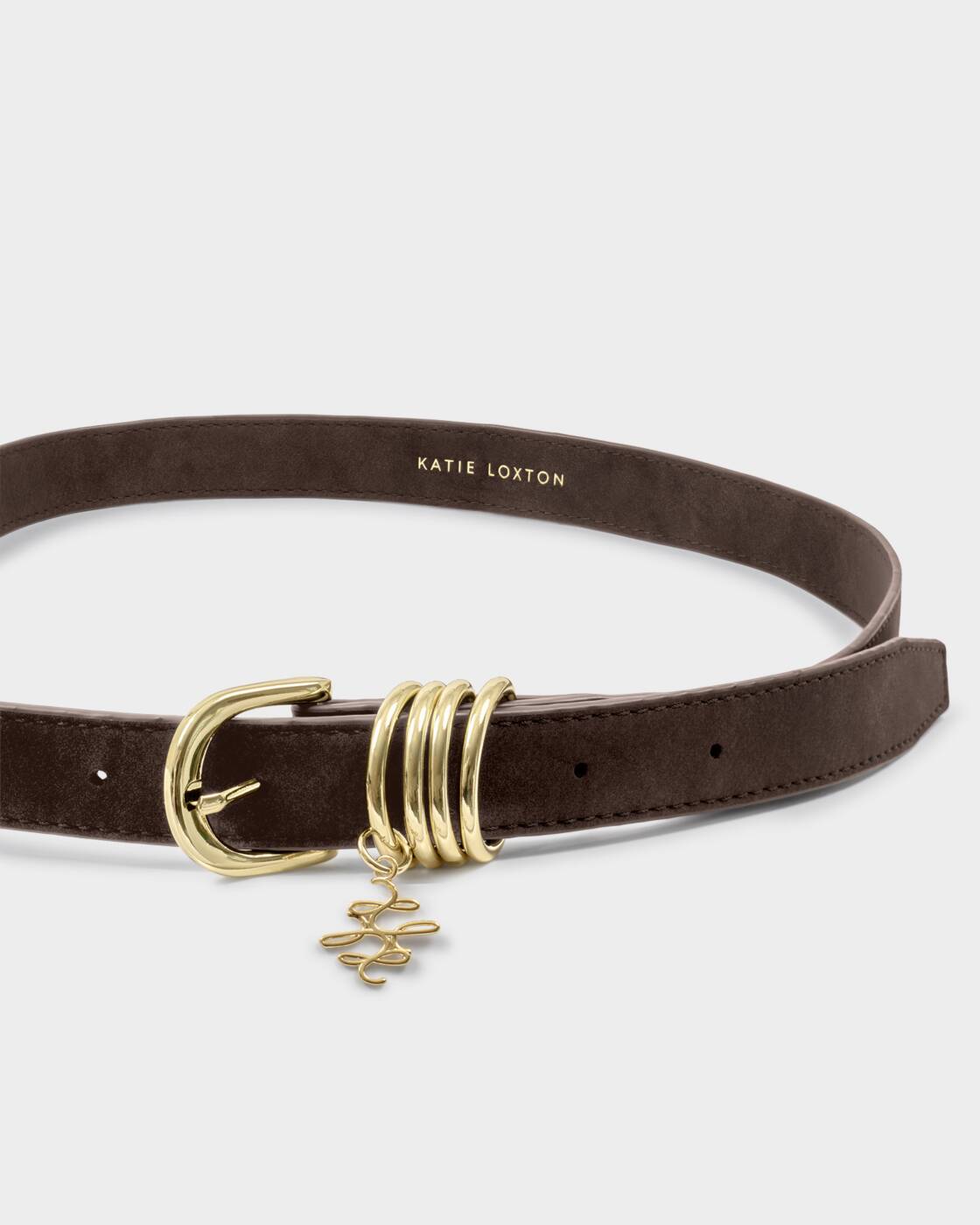 Katie Loxton Belt With Gold Rings Chocolate Suedette M/L