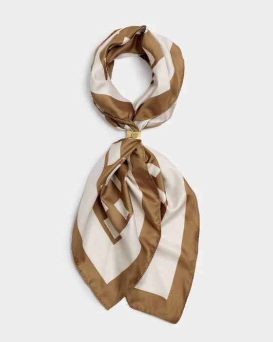 Katie Loxton Satin Multiway Scarf Checkered Off White/Caramel