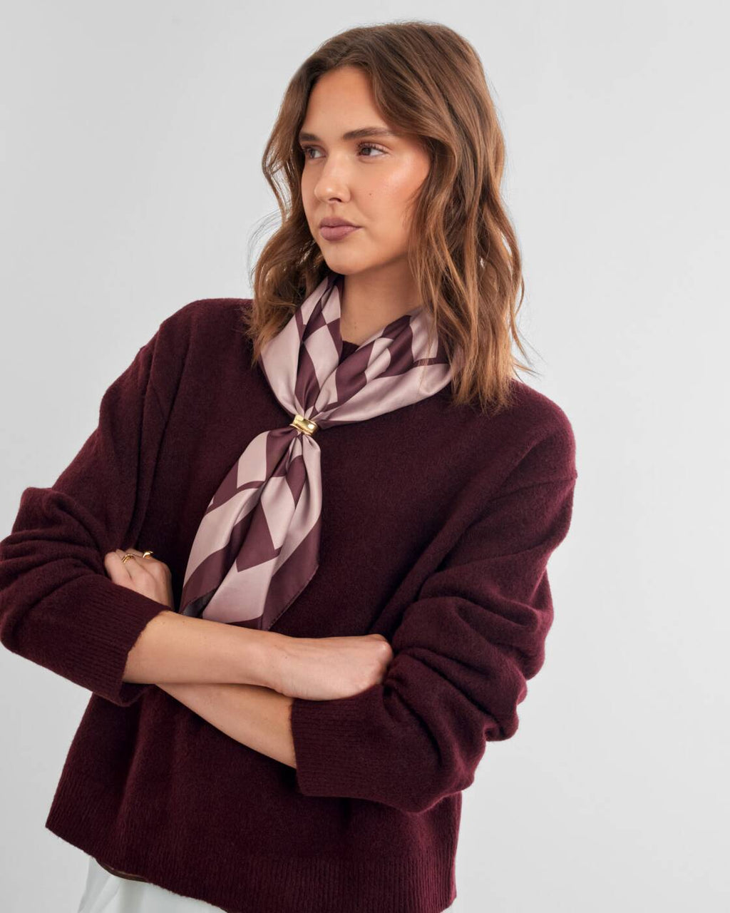 Katie Loxton Satin Multiway Scarf Check Pink Cherry