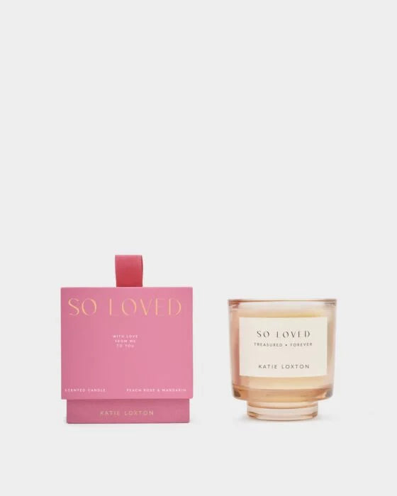 Katie Loxton SS26 Sentiment Candle So Loved Peach Rose And Sweet Mandarin