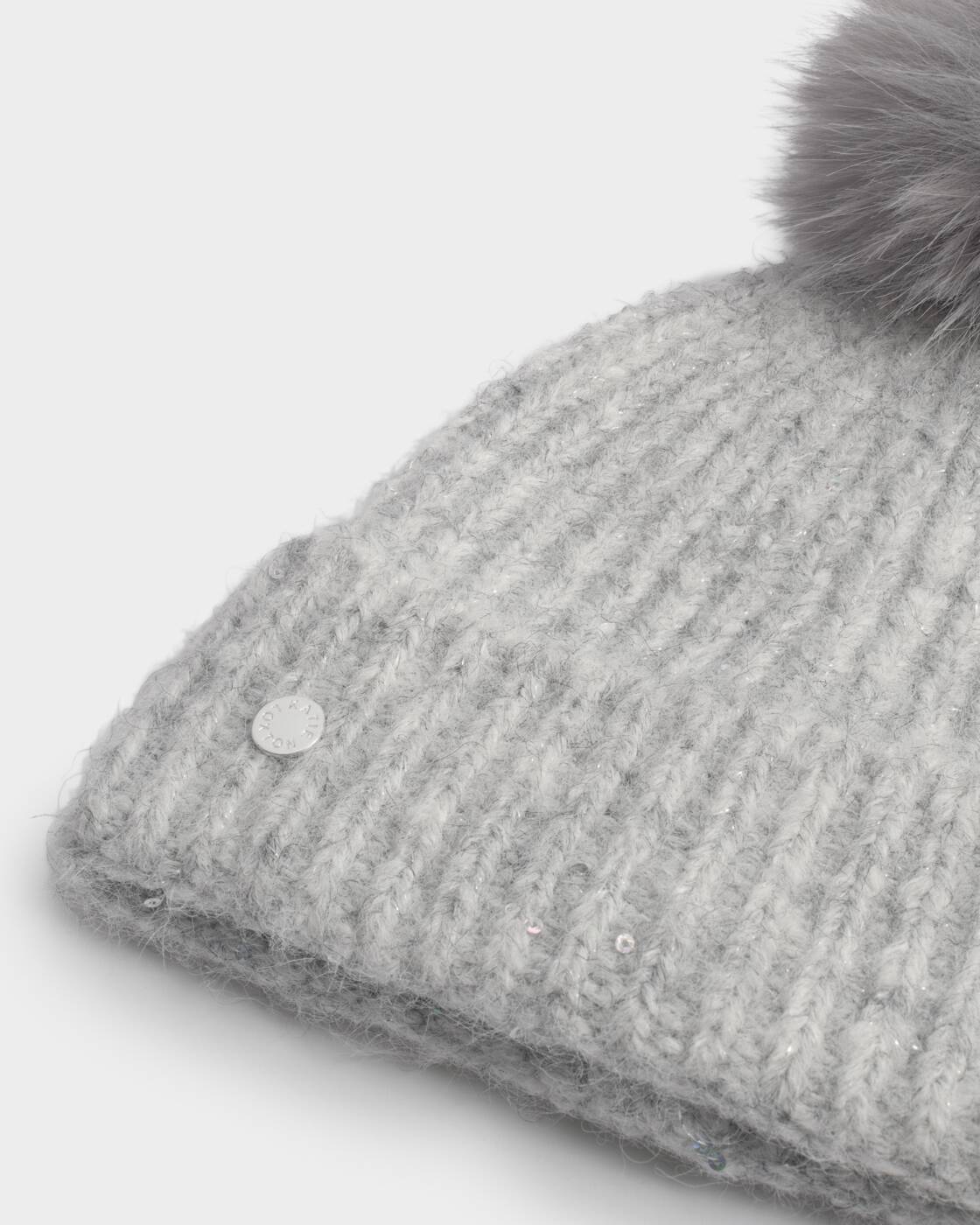 Katie Loxton Sequin Soft Knit Hat Light Grey