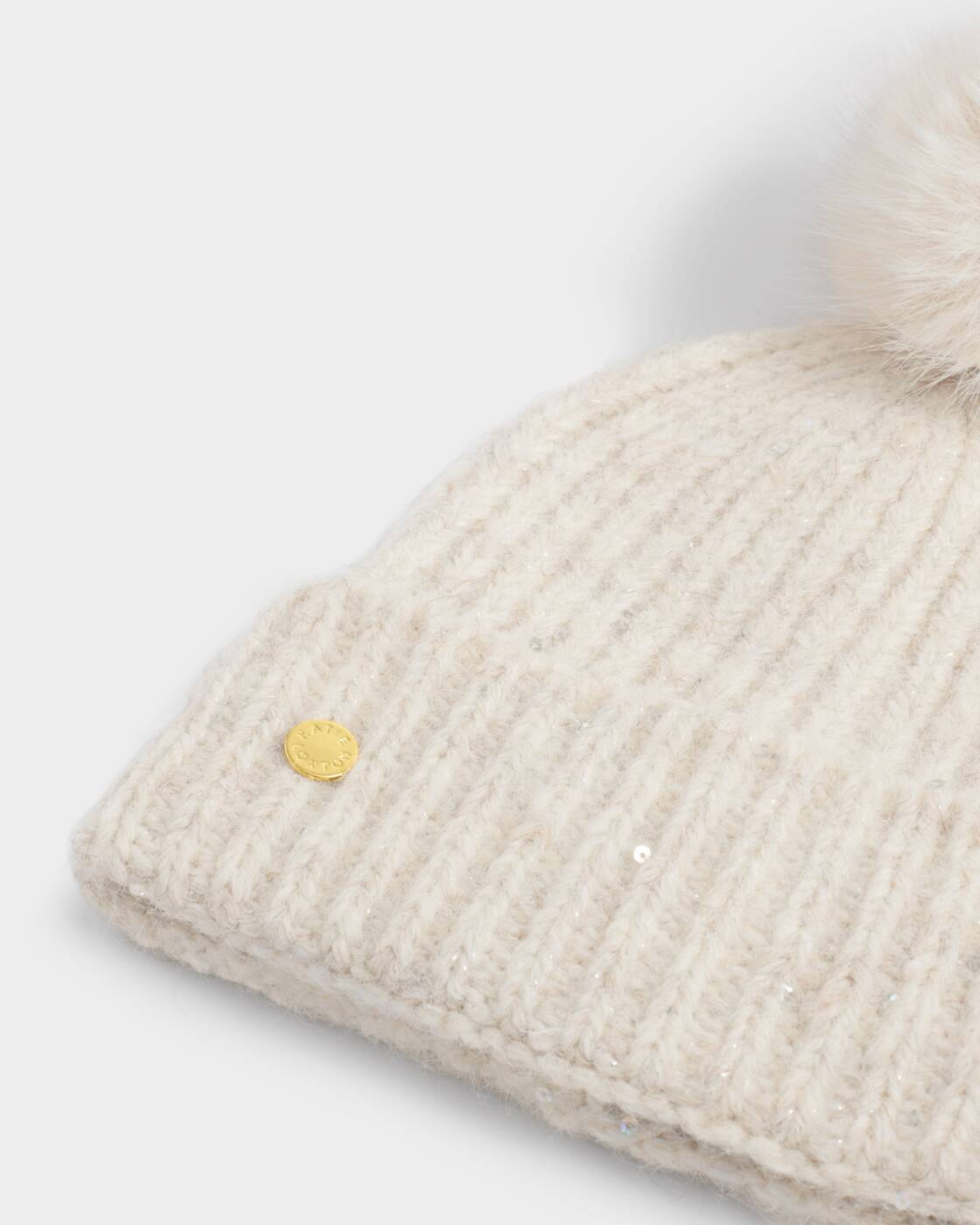 Katie Loxton Sequin Soft Knit Hat Creme