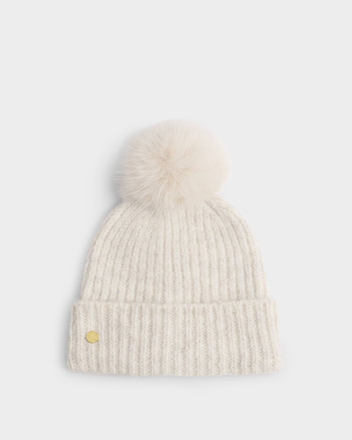 Katie Loxton Sequin Soft Knit Hat Creme