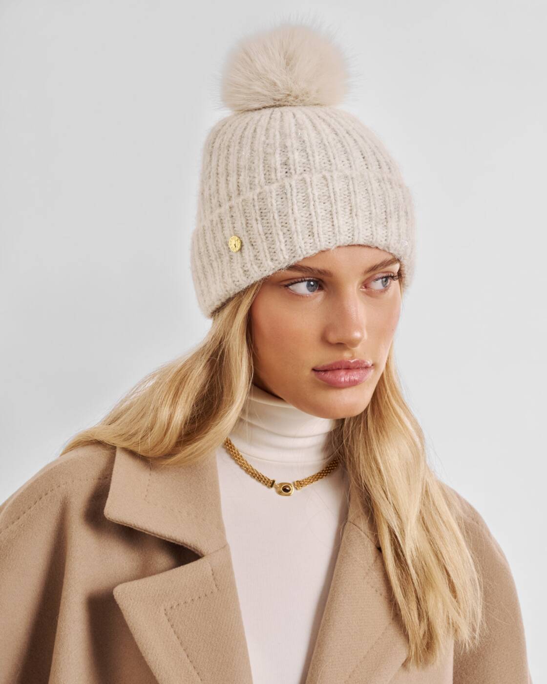Katie Loxton Sequin Soft Knit Hat Creme