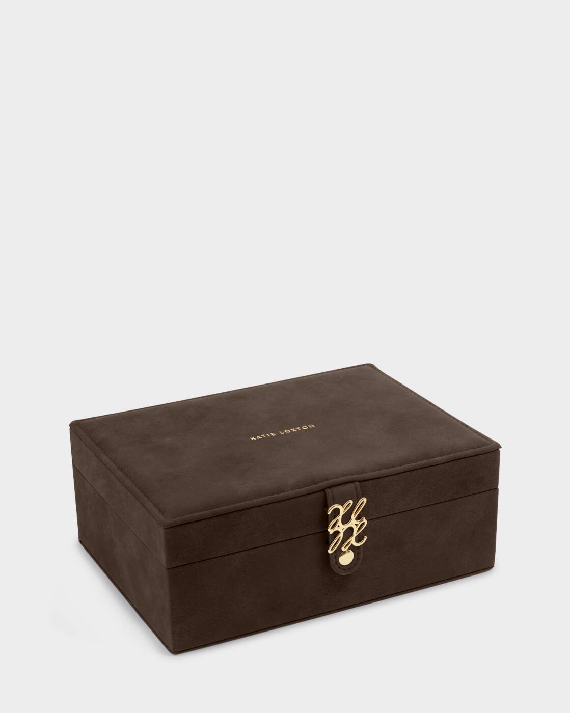Katie Loxton Large Signature Jewellery Box Chocolate Suedette