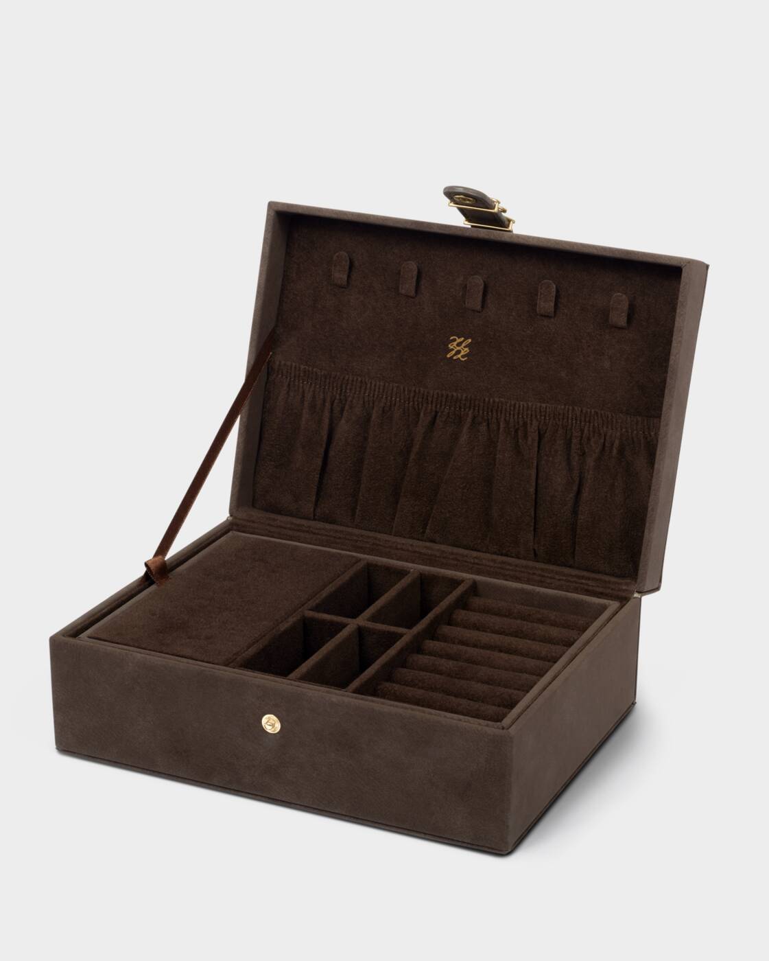 Katie Loxton Large Signature Jewellery Box Chocolate Suedette