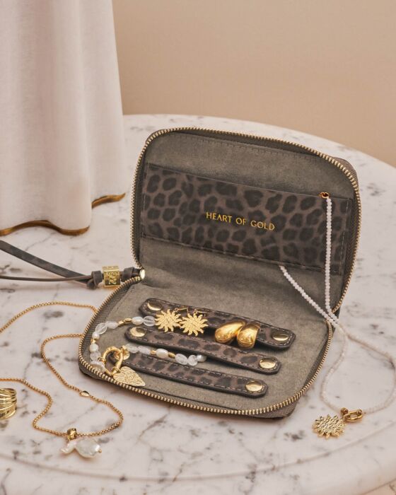 Katie Loxton Slim Jewellery Case Heart Of Gold Leopard