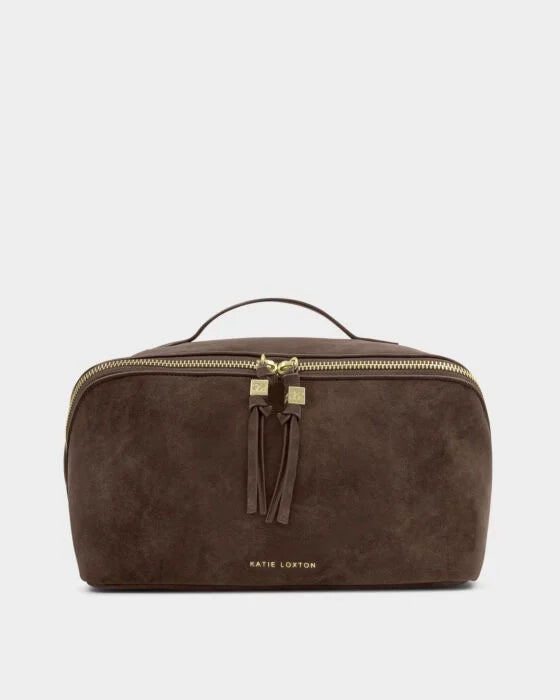 Katie Loxton Soho Large Make Up/Wash Bag Chocolate Suedette