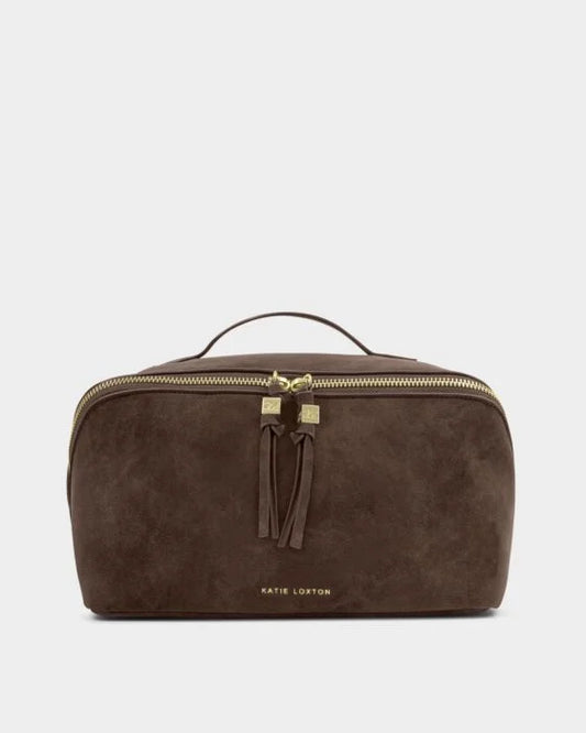 Katie Loxton Soho Large Make Up/Wash Bag Chocolate Suedette