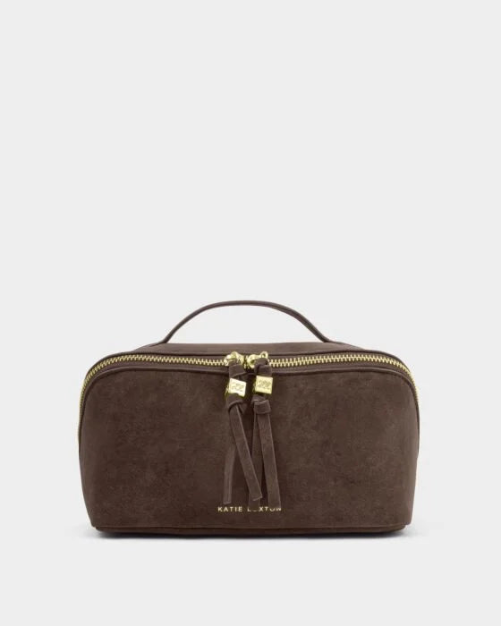 Katie Loxton Soho Medium Make Up/Wash Bag Chocolate Suedette