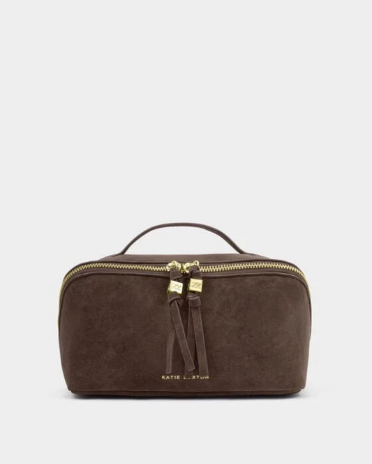 Katie Loxton Soho Medium Make Up/Wash Bag Chocolate Suedette