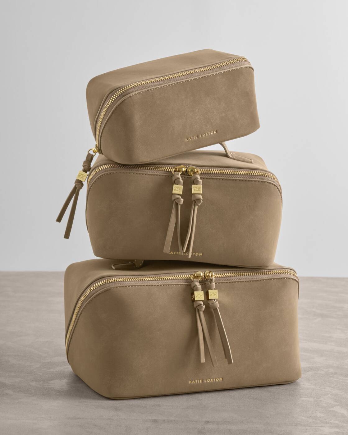 Katie Loxton Soho Large Make Up Wash Bag Taupe Suedette