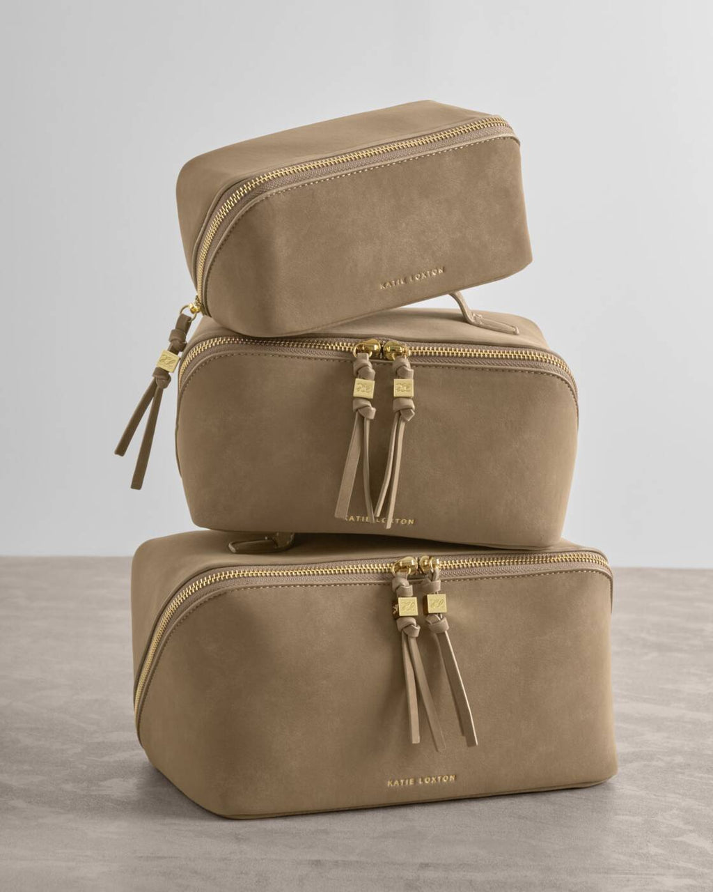 Katie Loxton Soho Medium Make Up Wash Bag Taupe Suedette