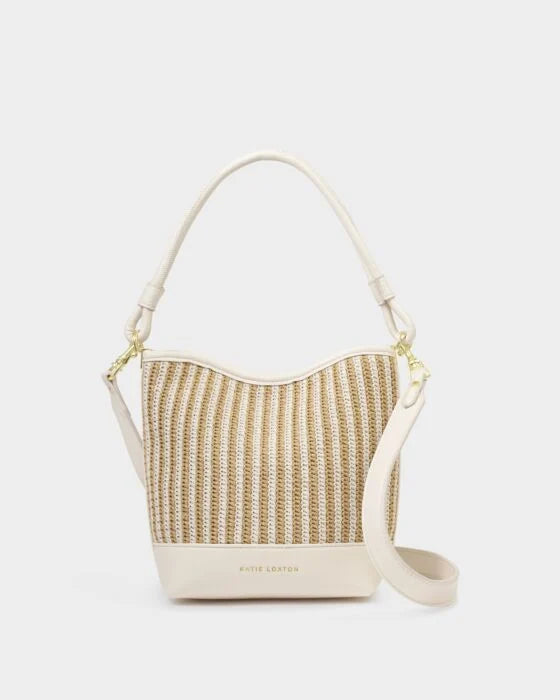 Katie Loxton Sorrento Bucket Bag Striped Raffia/Off White