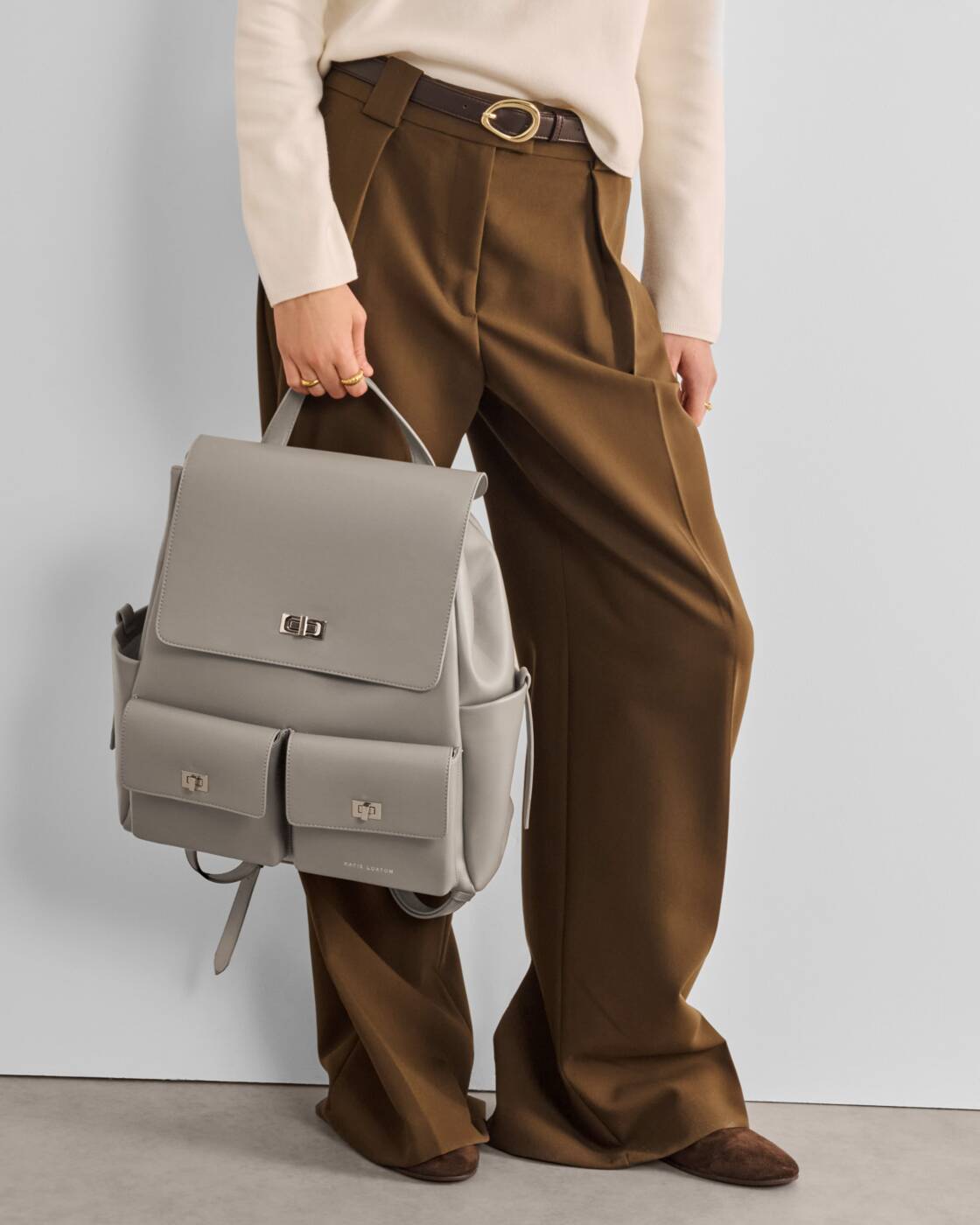 Katie Loxton Tara Twist Lock Backpack Silver Mink