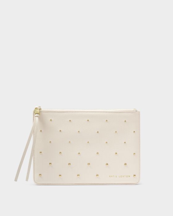 Katie Loxton Tassel Charm Pouch Off White/Gold Studs