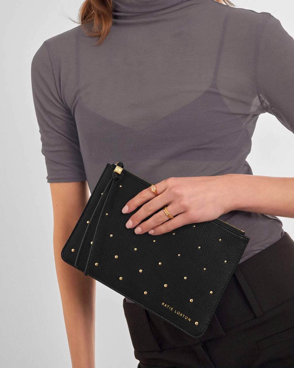 Katie Loxton Tassel Charm Pouch Black Studded