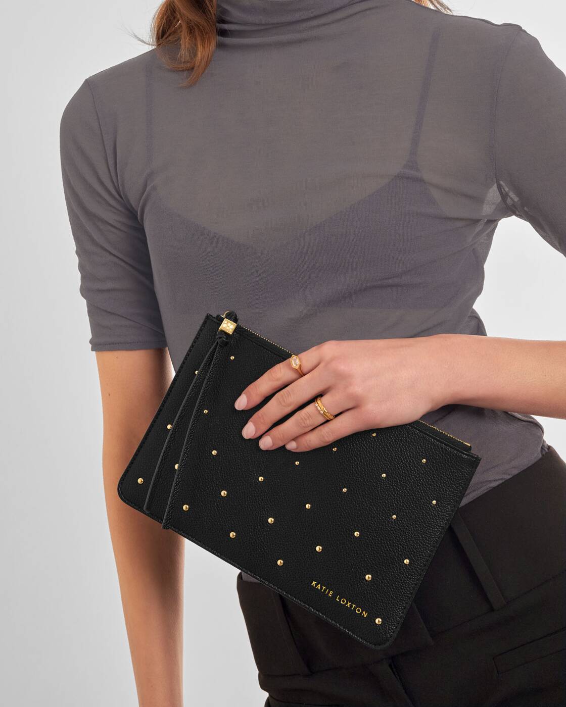 Katie Loxton Tassel Charm Pouch Black Studded