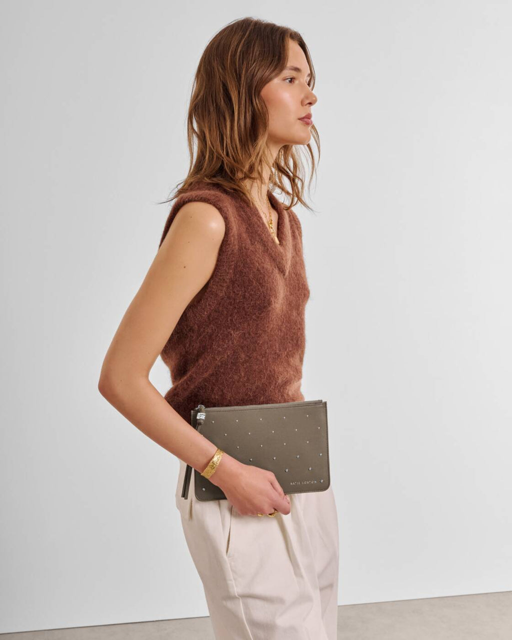 Katie Loxton Tassel Charm Pouch Mink Studded