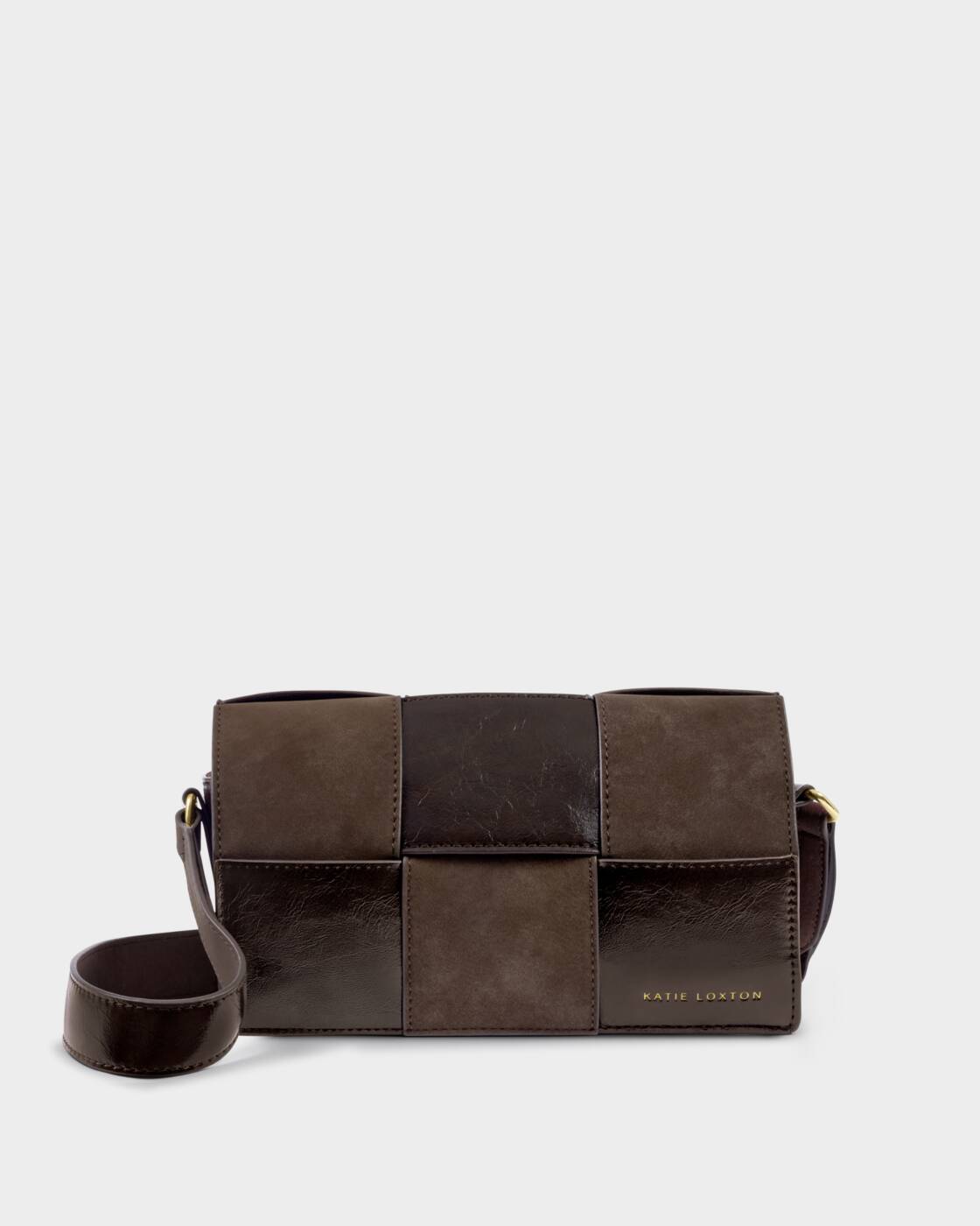 Katie Loxton Taya Crossbody Bag Bitter Chocolate Patent Crackle Suedette