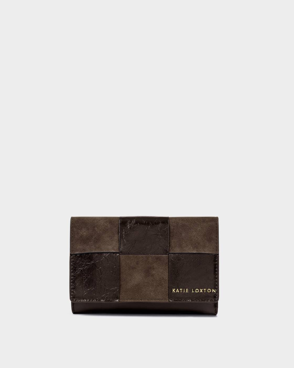 Katie Loxton Taya Woven Purse Bitter Chocolate Patent Crackle Bitter Chocolate Suedette
