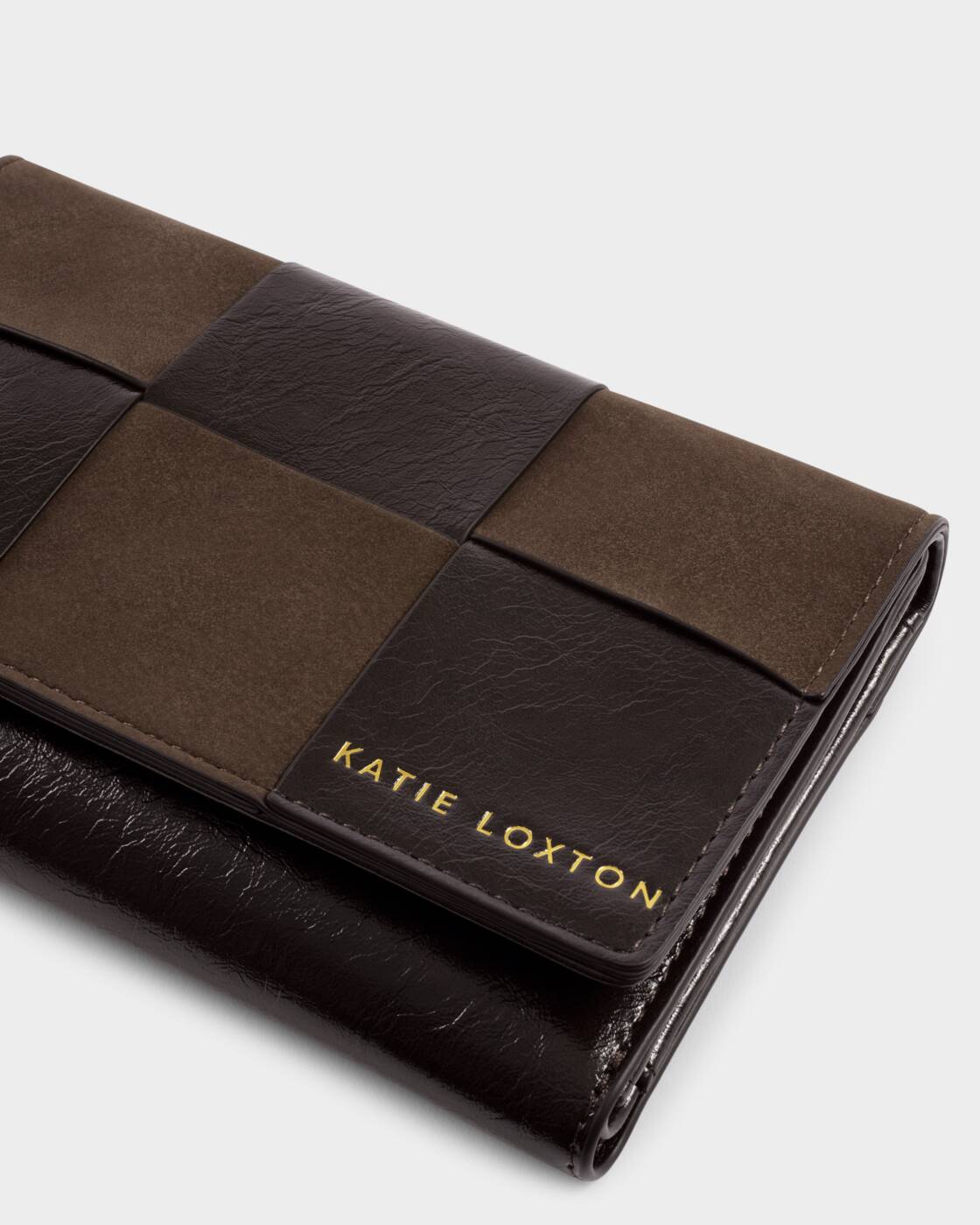 Katie Loxton Taya Woven Purse Bitter Chocolate Patent Crackle Bitter Chocolate Suedette
