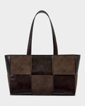 Katie Loxton Taya Woven Tote Bag Bitter Chocolate Patent Crackle Bitter Chocolate Suedette