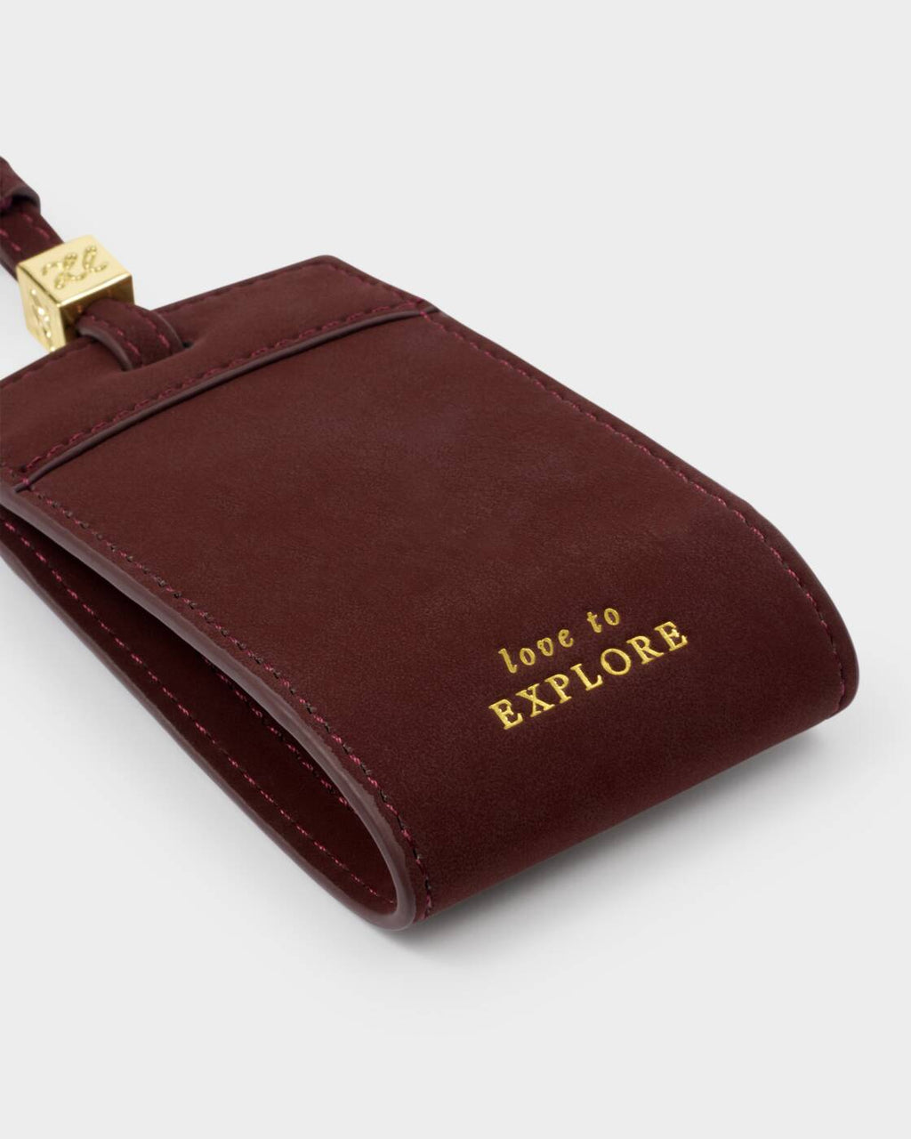 Katie Loxton Travel Luggage Tag Love To Explore Cherry Suedette