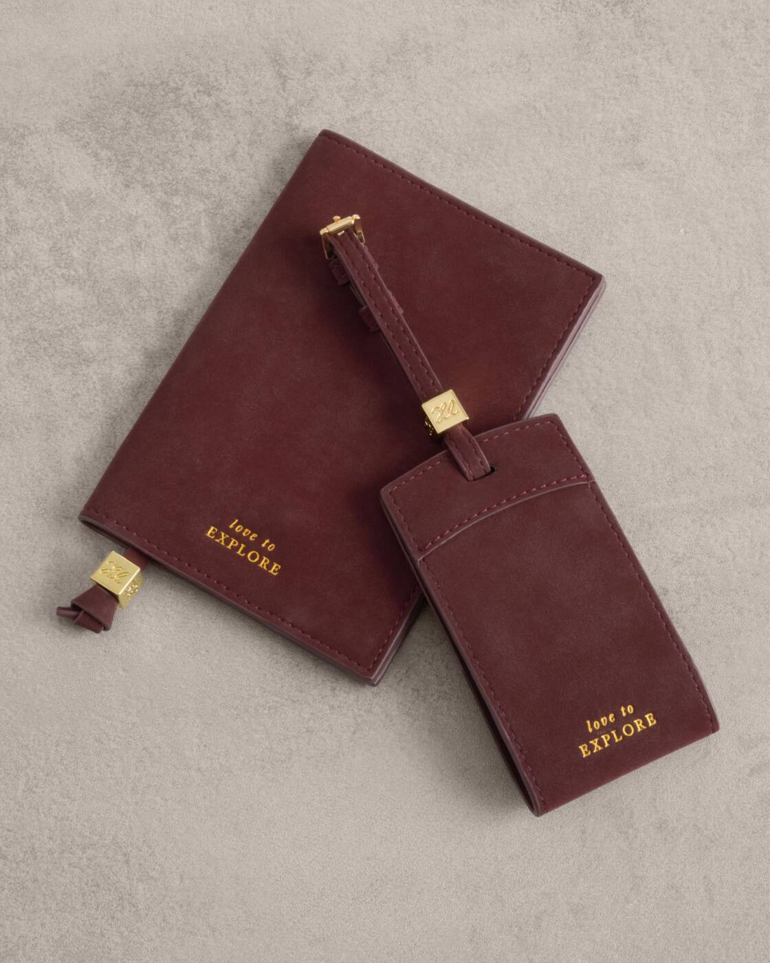 Katie Loxton Travel Luggage Tag Love To Explore Cherry Suedette
