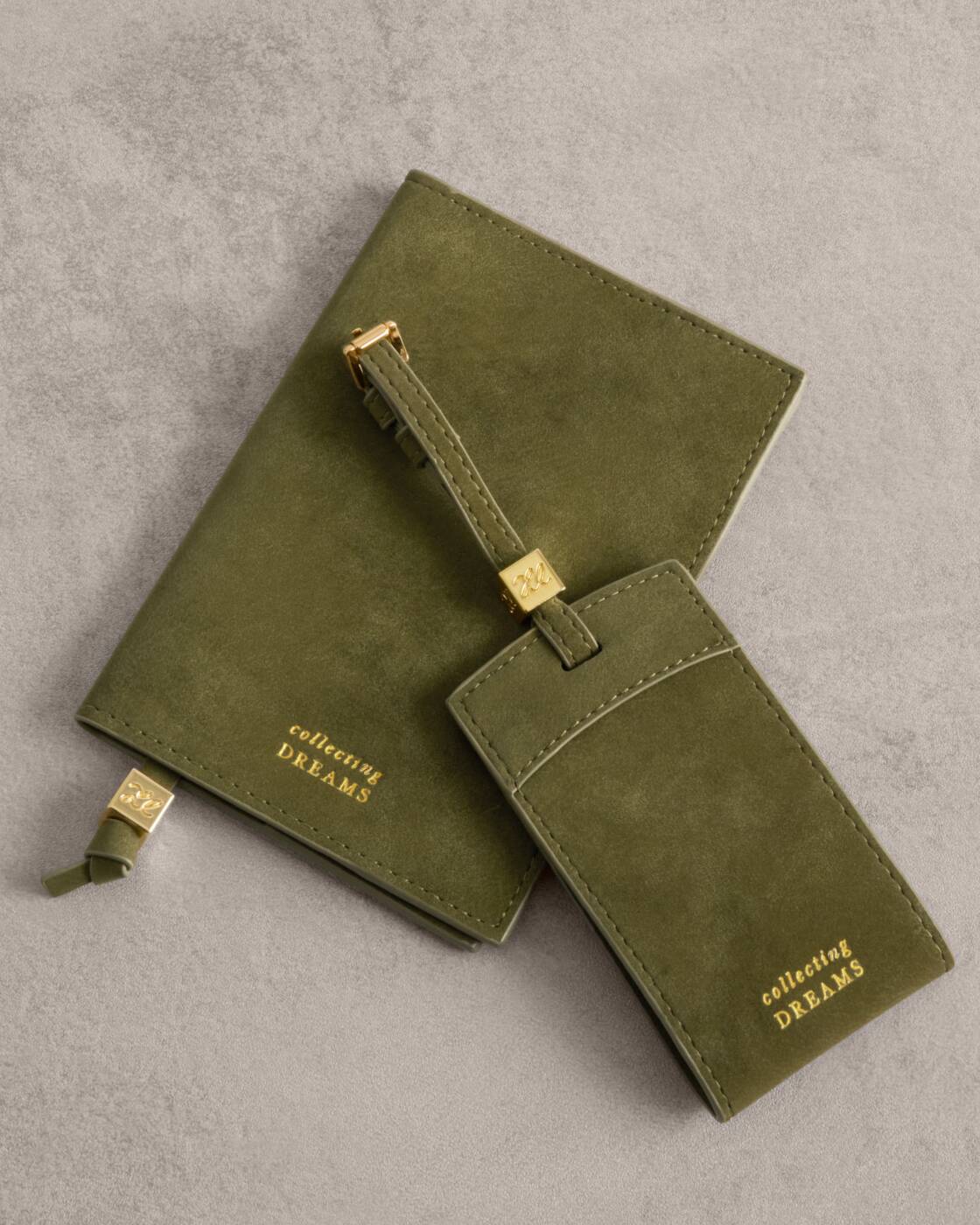 Katie Loxton Travel Passport Cover Collecting Dreams Olive Suedette