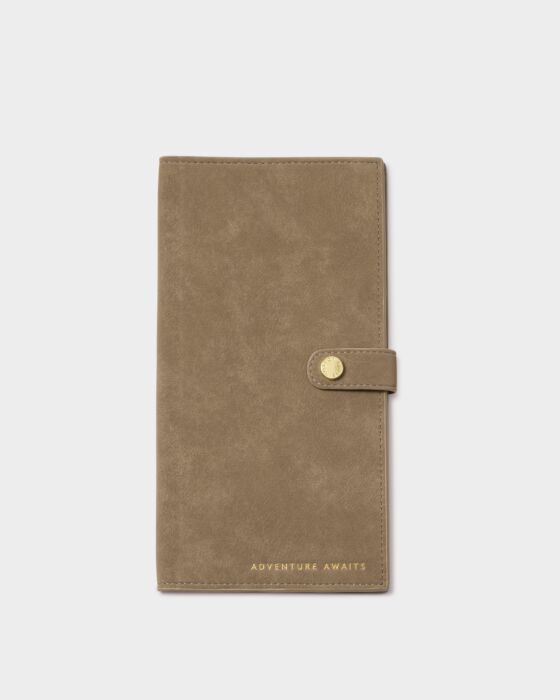 Katie Loxton Travel Wallet Adventure Awaits Taupe Suedette