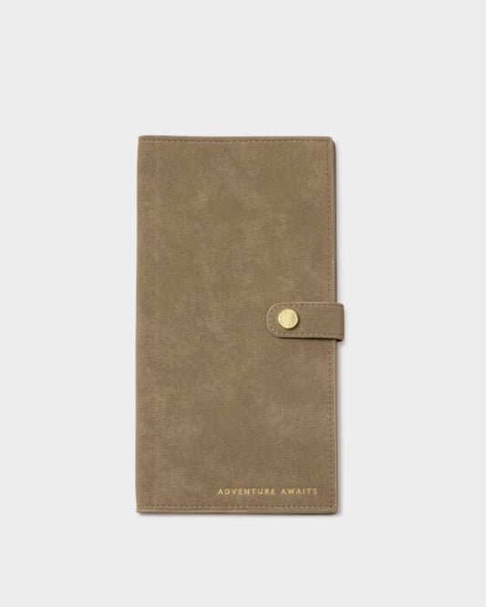 Katie Loxton Travel Wallet Adventure Awaits Taupe Suedette