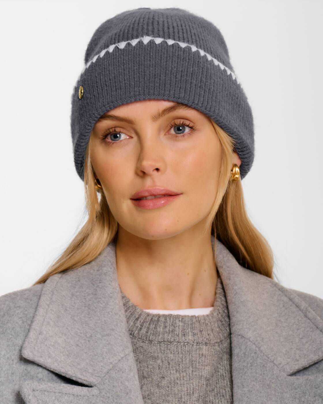 Katie Loxton Whipstitch Knitted Hat Slate Blue