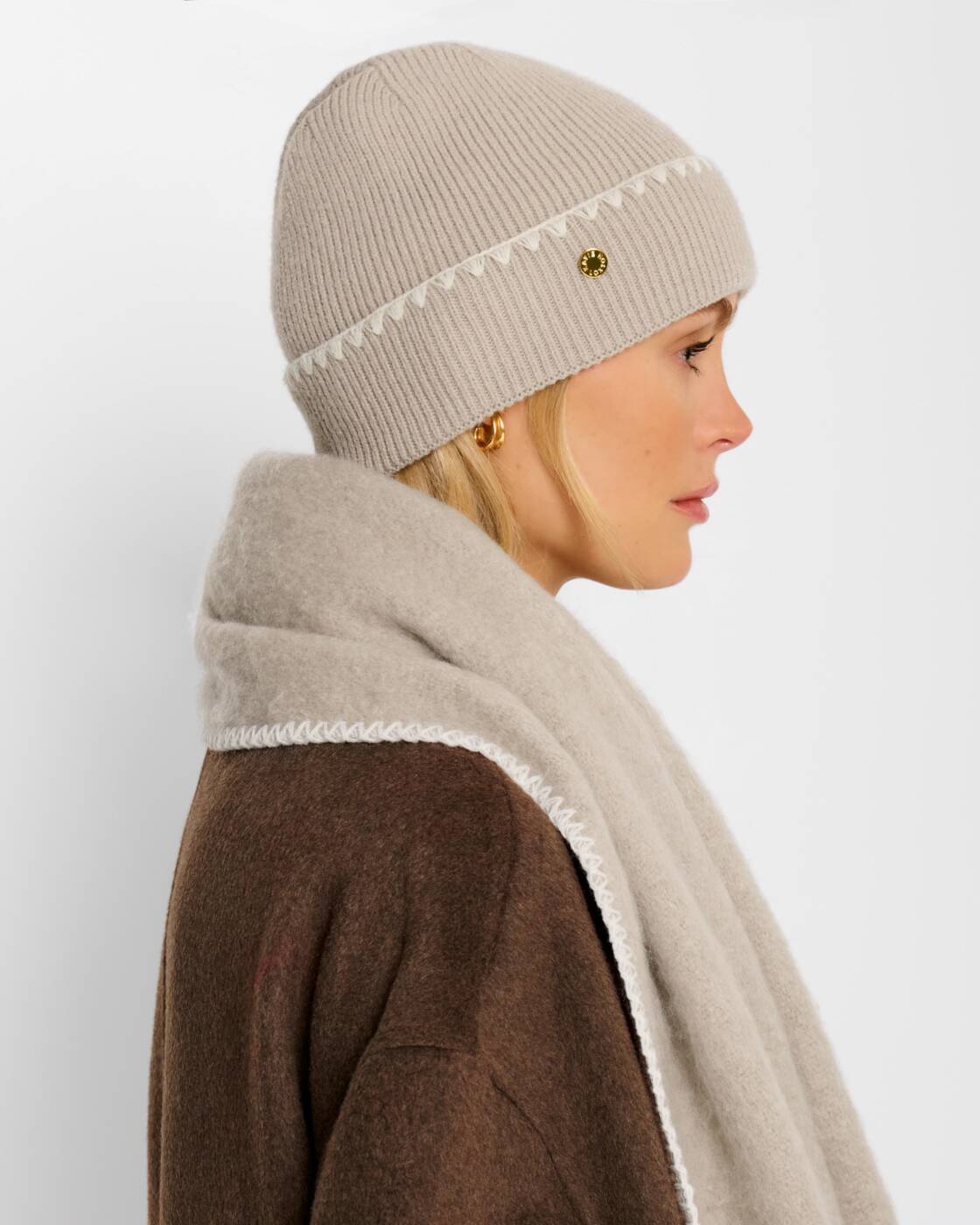 Katie Loxton Whipstitch Knitted Hat Taupe