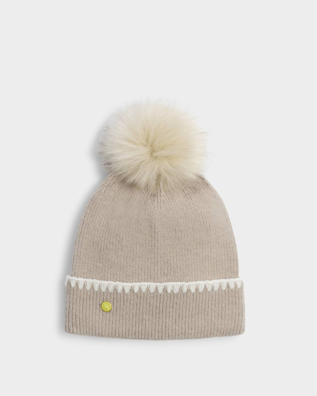 Katie Loxton Whipstitch Pom Pom Knitted Hat Taupe