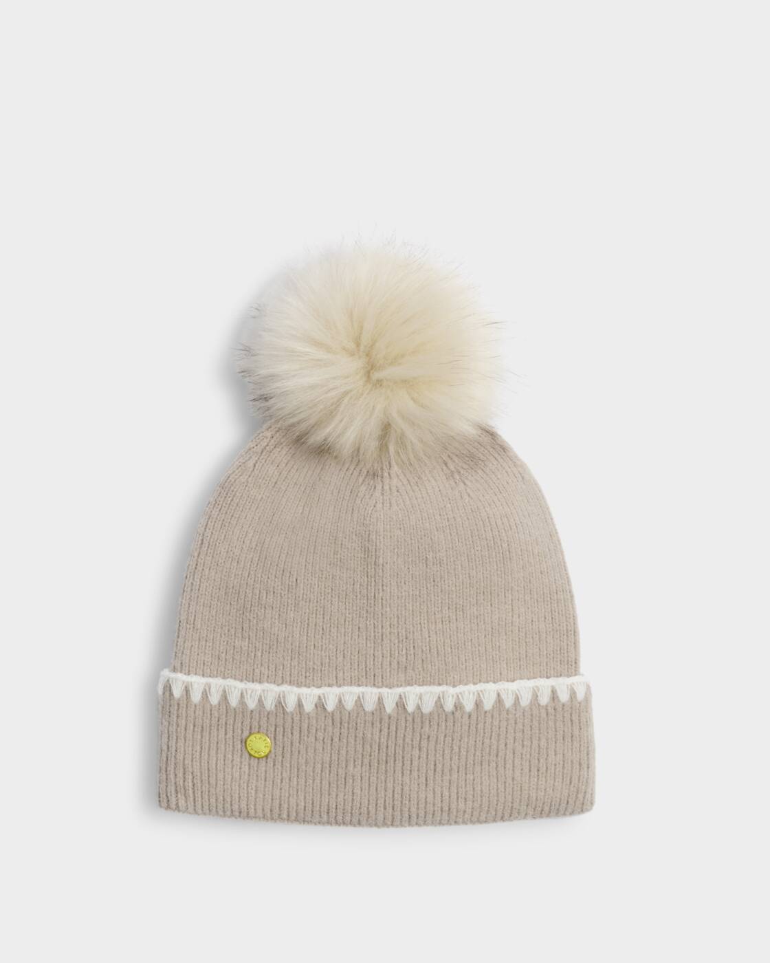 Katie Loxton Whipstitch Pom Pom Knitted Hat Taupe
