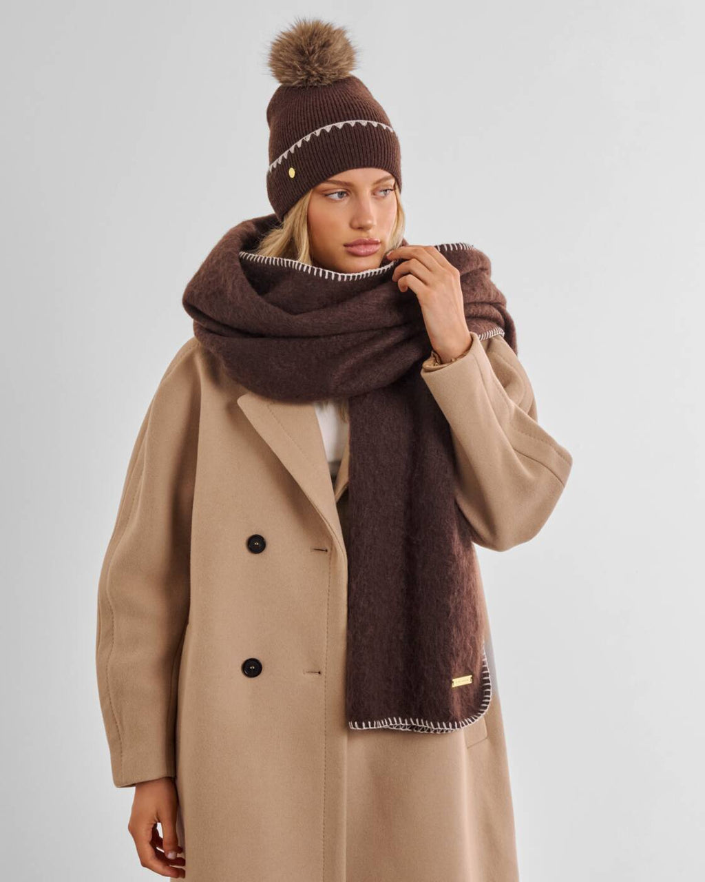Katie Loxton Whipstitch Scarf Chocolate