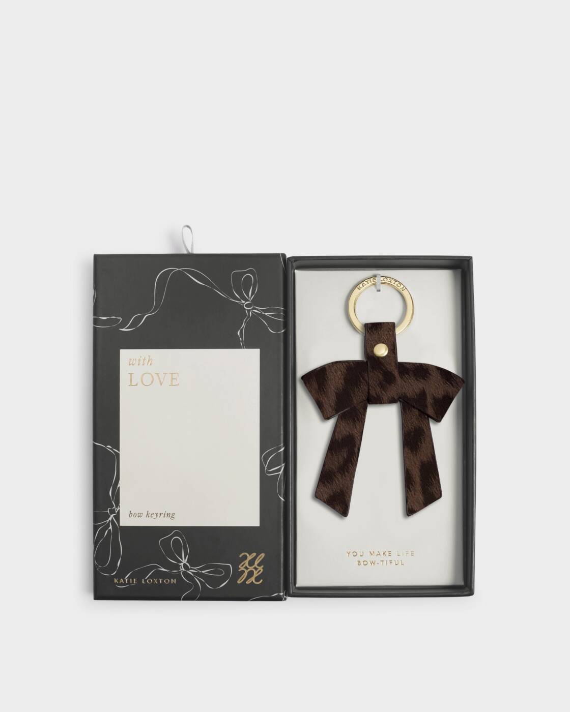 Katie Loxton Bow-Tiful Boxed Keyring You Make My Life Bow-Tiful Chocolate Leopard
