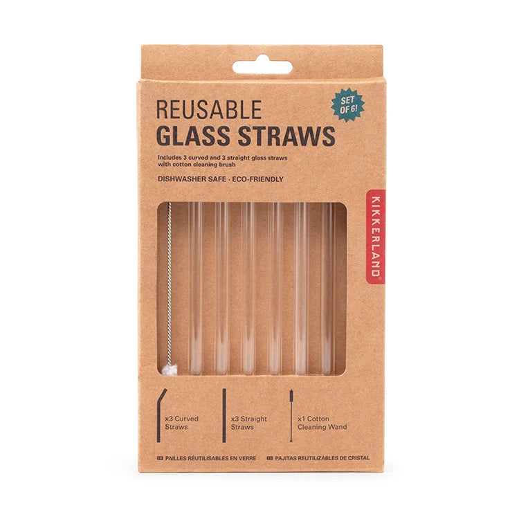 Kikkerland Clear Reusable Glass Straws Set of 6
