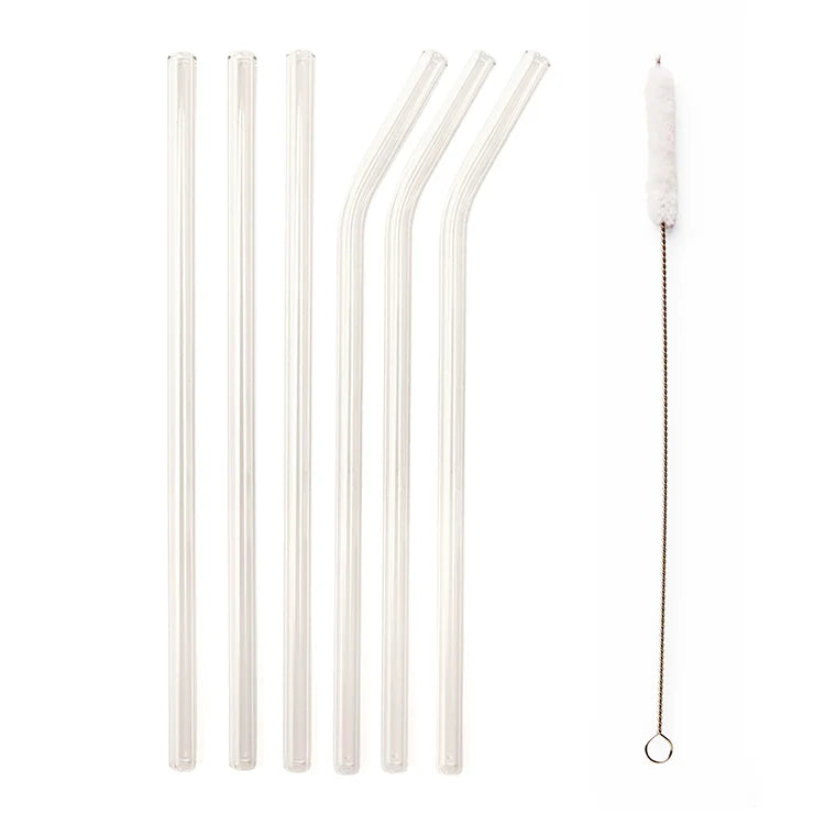 Kikkerland Clear Reusable Glass Straws Set of 6