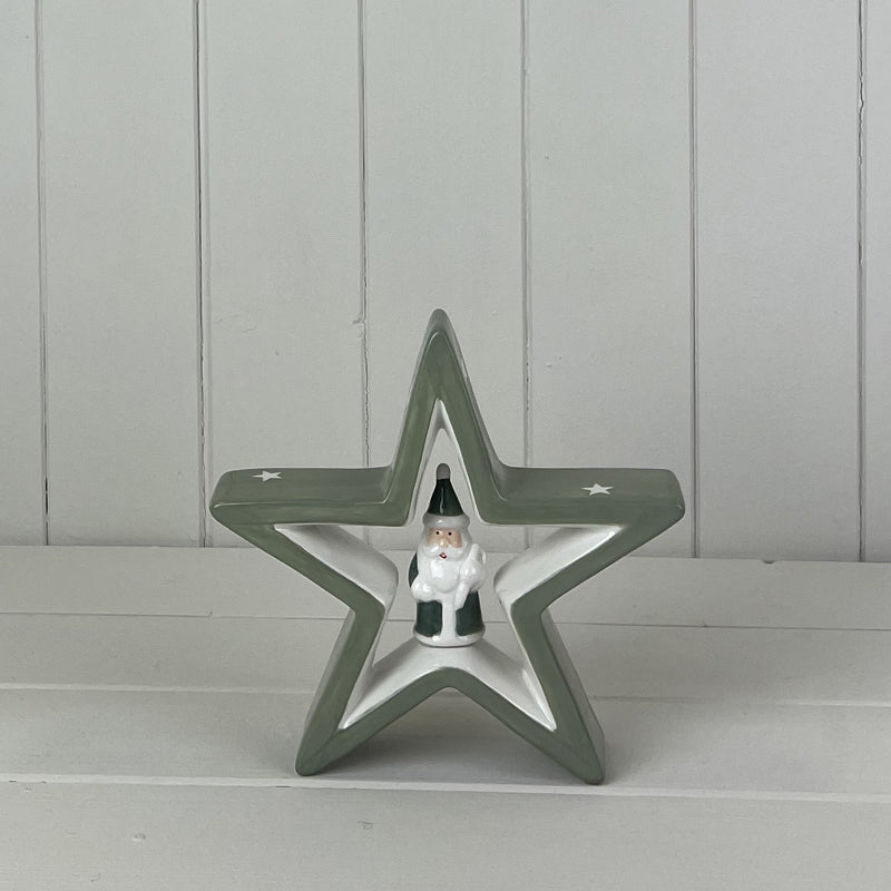 Light Green Ceramic Star with Santa Christmas Decoration