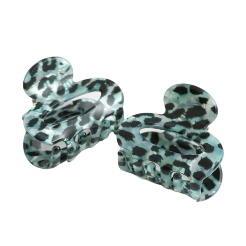 Mini Oval Hair Claw Clips Leopard Print Mint
