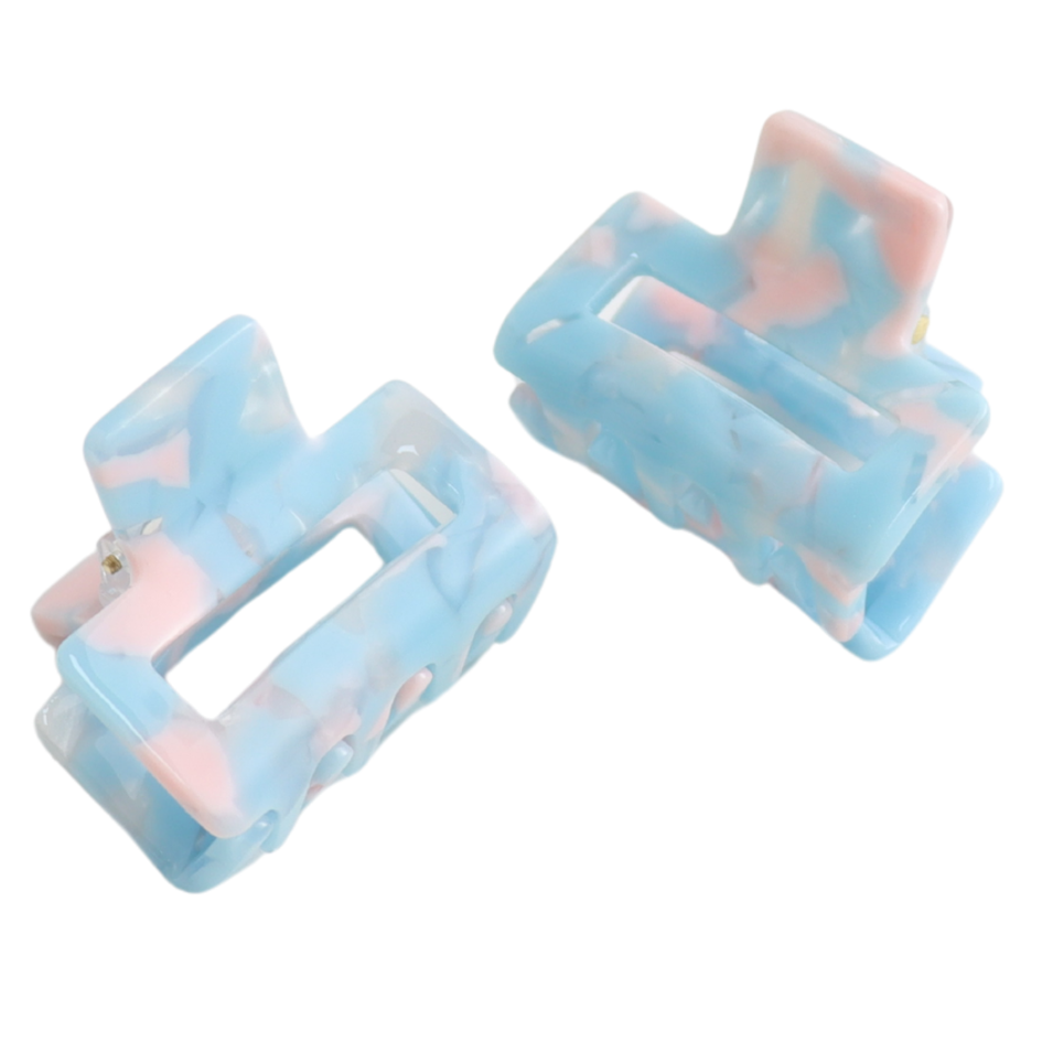 Mini Rectangle Hair Claw Clips Twin Pack Blue Pink