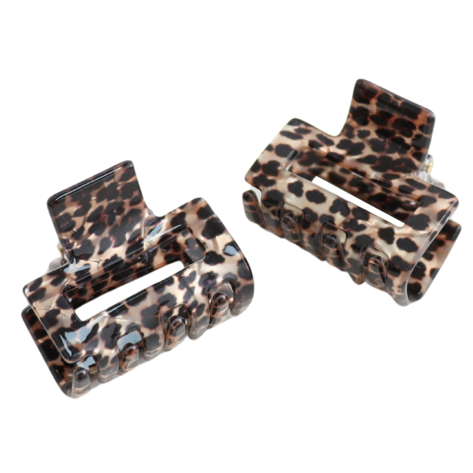 Mini Square Hair Claw Clip Leopard Print Brown