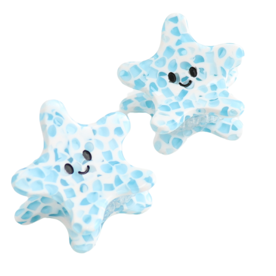 Mini Starfish Hair Claw Clips Twin Pack Blue